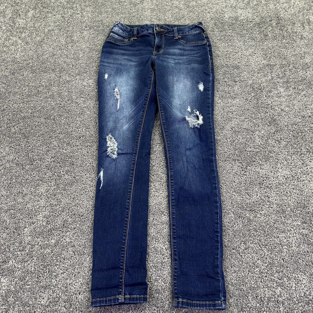 Maurices Jeans Womens S-R Blue Skinny Distressed Stretch Medium Wash Denim City